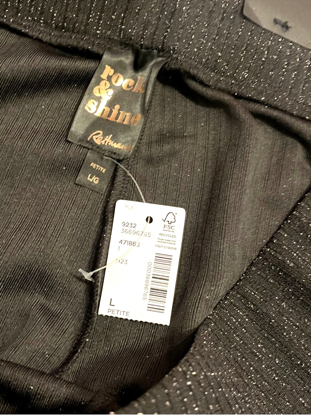 NWT REITMANS Rock ‘N Shine Black Wide Leg Stretch Metallic Pants size Large peti - Picture 4 of 9